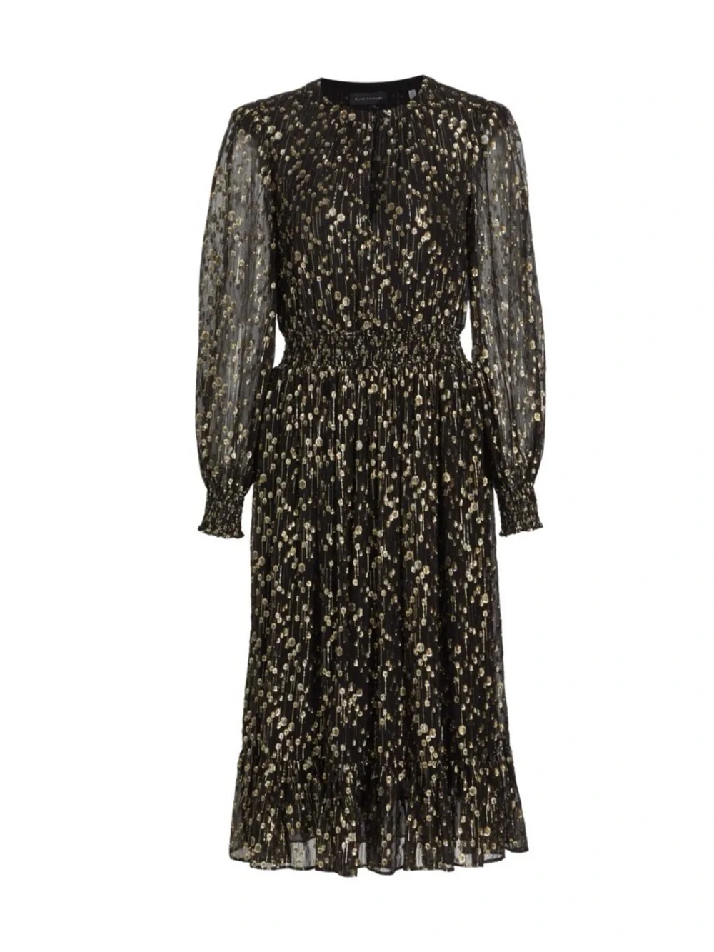 Elie Tahari Silk Blend Black Gold Midi Dress SzL